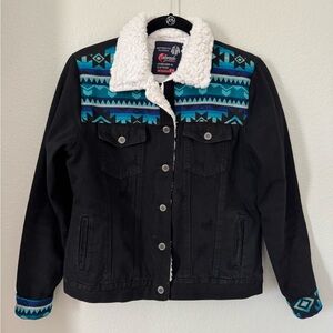 Black Jean Jacket with Ecuadorian Blanket Accents